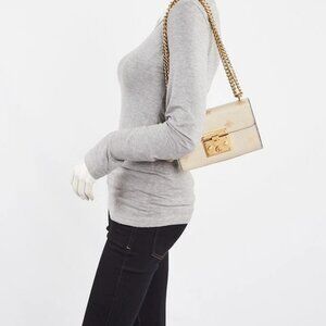 Gucci White Leather Star/Bee Small Padlock Crossbody Bag